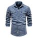 Men's Distressed Denim Shirt - Heavy Washed Cotton Workwear Shirt For Casual Wear (S-XXL)_mkmklike.com