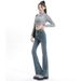 ELLE For Women New Slim Fit Slimming Floor-Length Ins Trend High Waist Flared Bootcut Jeans Slightly Stretchy Denim_mkmklike.com