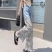 High-waisted Wide-leg For Women, 2025 New Style, Versatile Hollow Lace Splicing, Drapey Denim , Loose Straight-leg_mkmklike.com