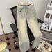 Retro American Jeans Loose Straight Leg Mid Waist Zipper Fly Cotton Stretch Casual Trendy Chic Black Khaki Light Blue For Spring Autumn_mkmklike.com