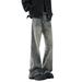 American High Street Vibe Jacquard Jeans For Men, Spring Trendy Brand Washed Straight Casual Pants, Loose Fit, Stylish_mkmklike.com