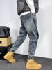 Washed Blue Jeans For Men, Durable Spring Summer Fashion Brand, Loose Ankle Tied, Harem Pants, Rugged And Stylish, With_mkmklike.com