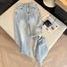 High-Waisted Straight Leg Jeans Rhinestone Feather Jacquard Embroidered Women's Loose Slim Wide Leg Trousers_mkmklike.com