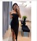 Women's Clothing fashion solid color ruffled tube top side slit slim dress_mkmklike.com