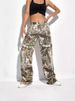 Women's Printed Cargo Jeans - High-Waisted Straight-Leg Denim Pants With Artistic Floral Design (XS-2XL, Unique Woodland Print)_mkmklike.com