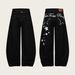 Unisex Vintage Washed Star-Print Jeans – High-Waisted Relaxed Fit, 60% Cotton, Distressed Hem, Y2K Streetwear Aesthetic (Black)_mkmklike.com