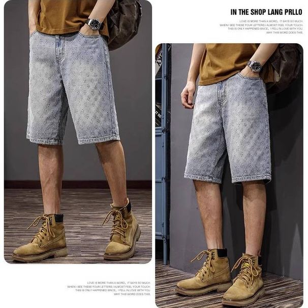 Men's Clothing Men's Retro Jacquard Denim Shorts Summer Design High Street Style Washed Five Point Athletic Pants_mkmklike.com