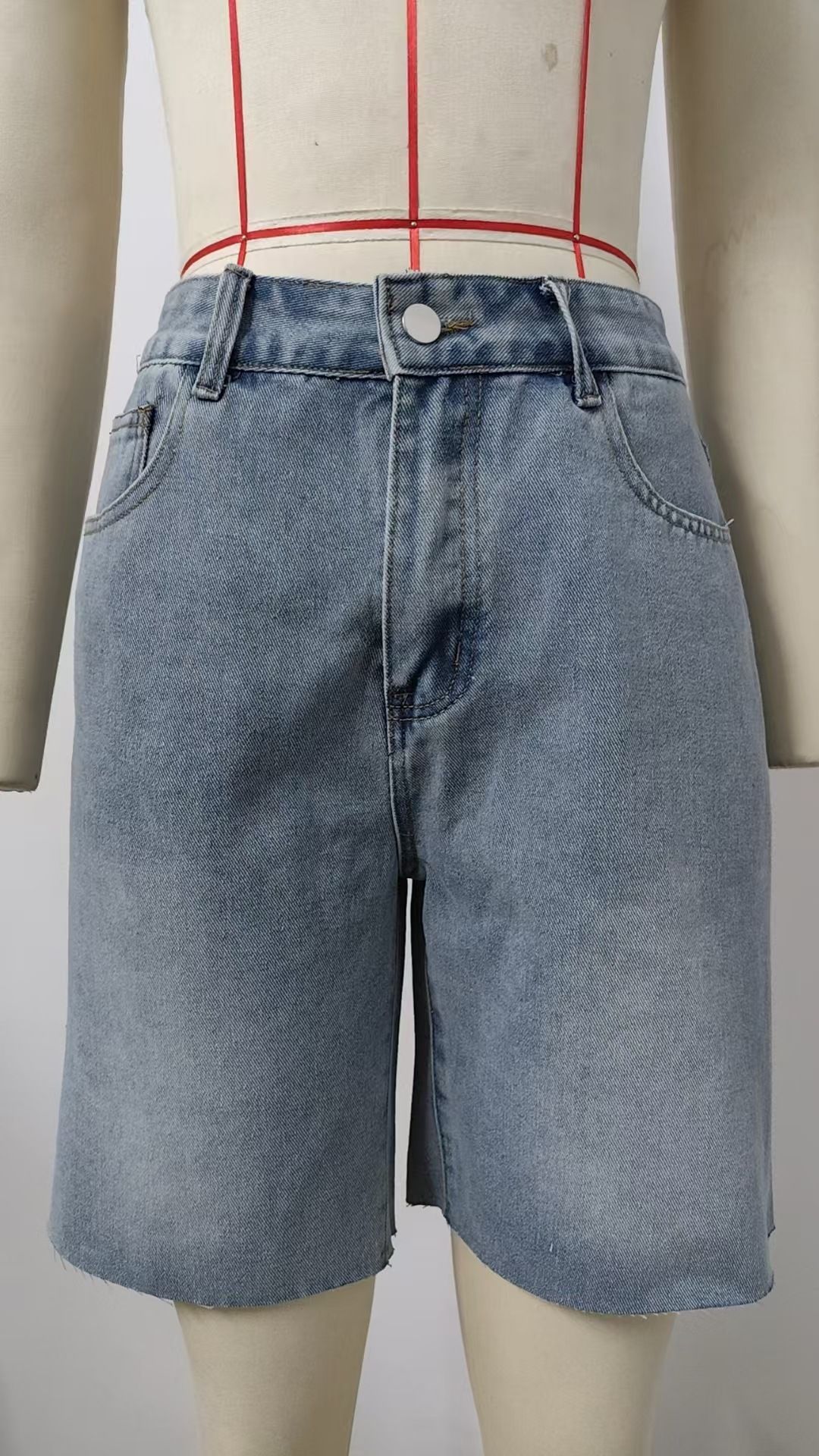 K New Straight Leg Casual Frayed Denim Shorts For Women_mkmklike.com