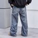 Retro Wide-Leg Jeans For Men - Hip-Hop Streetwear Denim Pants With Patchwork Design (Unisex Oversized Vintage Trousers)_mkmklike.com