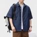 Men's Clothing Retro Solid Color Lapel Buttoned Short Sleeved Denim Shirt Neutral Washed Distressed Five Point Sleeve Loose Shirt_mkmklike.com