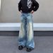 Men's Vintage Distressed Jeans – Relaxed Fit Straight-Leg Denim With Whisker & Crease Details (S-Xxxl, Mid-Rise, Cotton Blend, Streetwear)_mkmklike.com