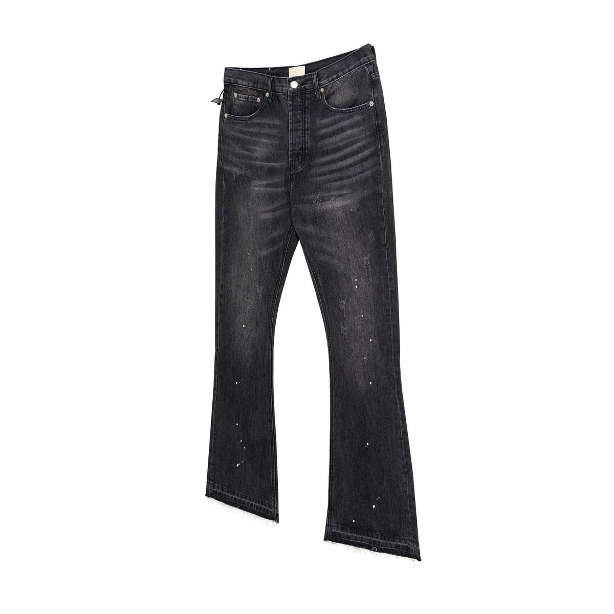UnisexStyle Distressed Washed Black And Gray Jeans Vintage Flared Loose Fitting Frayed Hem Denim_mkmklike.com