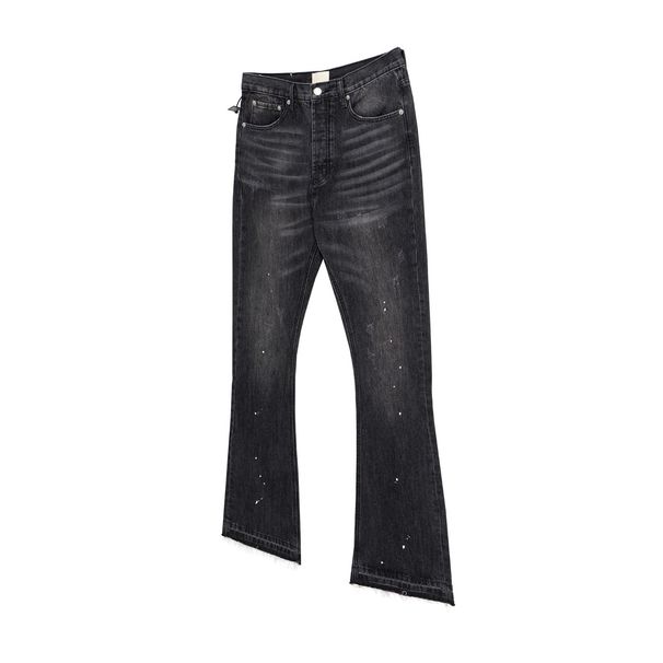 UnisexStyle Distressed Washed Black And Gray Jeans Vintage Flared Loose Fitting Frayed Hem Denim_mkmklike.com