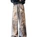 Men's Clothing Heavy Dirty Ink Splashed Digital Printed Straight Jeans For Men And Women Wide Leg Drape Washed Distressed Flared Trousers_mkmklike.com