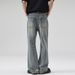 Men's Heavy Ripped Jeans Hip Hop Distressed Loose Fit Slimming Flare Pants American High Street Style For Men And Women_mkmklike.com