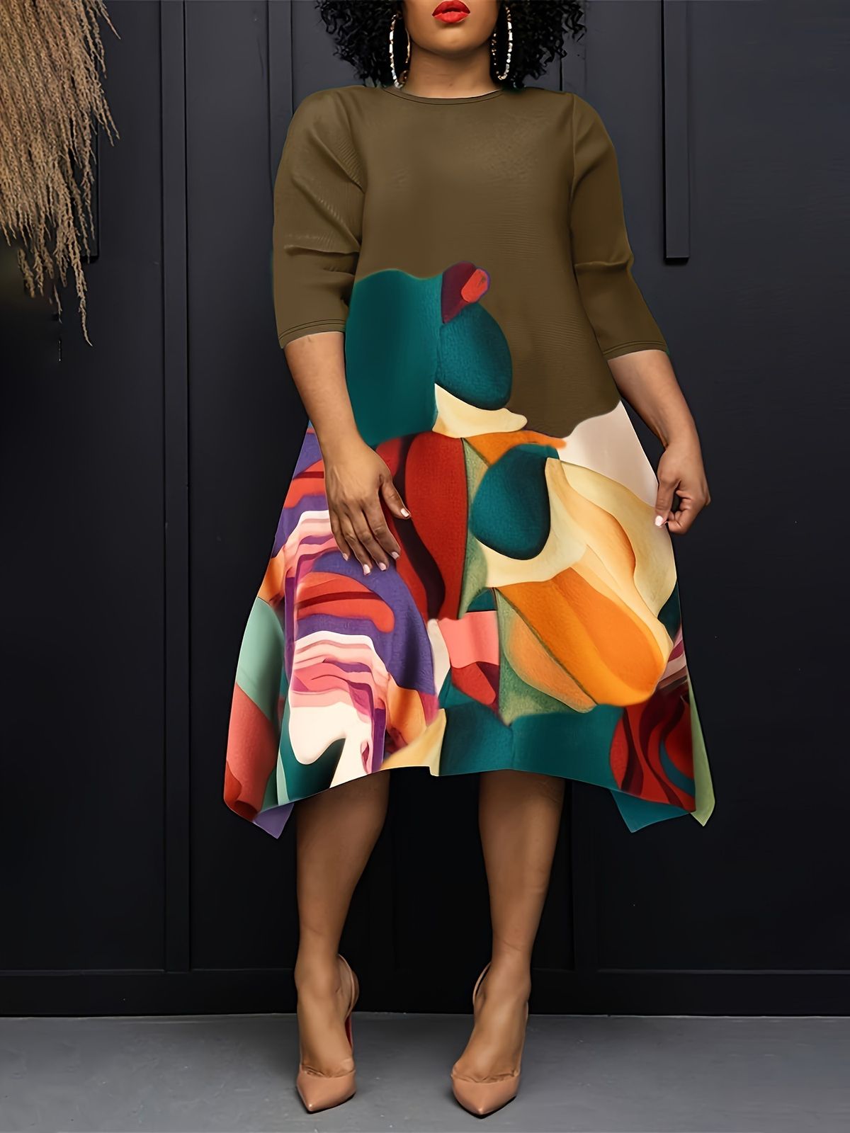 Women's Clothing printed confident casual black straight dress_mkmklike.com