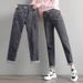 High-waisted Elastic Waist Jeans For Women, Loose Fit, Plus-size, Versatile, Slim-fit Straight Pants, Korean-style_mkmklike.com