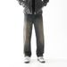 Men's Straight-Leg Jeans – Vintage Washed Denim With Slight Stretch, Relaxed Fit & Mid-Rise For Casual & Streetwear_mkmklike.com