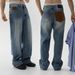 Men's Cleanfit Blue Jeans American High Street Wide Leg Straight Casual Trousers Midweight Cotton Non-Stretch Machine Washable_mkmklike.com