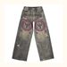 American Retro Printed Jeans Men's Loose Straight Wide-leg Pants Destroy The Trend Of Washing, National Style Trousers 2026 Tide_mkmklike.com
