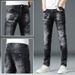 Men's Slim Fit Stretch Jeans With Distressed Details - Black & Gray Washed Denim Pants For Casual Wear_mkmklike.com