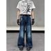 High Street Vintage Washed Denim Jeans – Relaxed Straight-Leg With Subtle Flare (Unisex,Mid-Rise Zip Fly, Distressed Detailing)_mkmklike.com