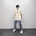 "Vintage Washed Distressed Denim Pants – Embroidered Patchwork Straight-Leg Jeans For Men"_mkmklike.com