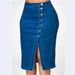 Sexy Button Down Split Denim Midi Skirt For Women, High Waist Bodycon Pencil Jean Skirt, Casual Streetwear Blue Denim Skirt For Party Daily_mkmklike.com