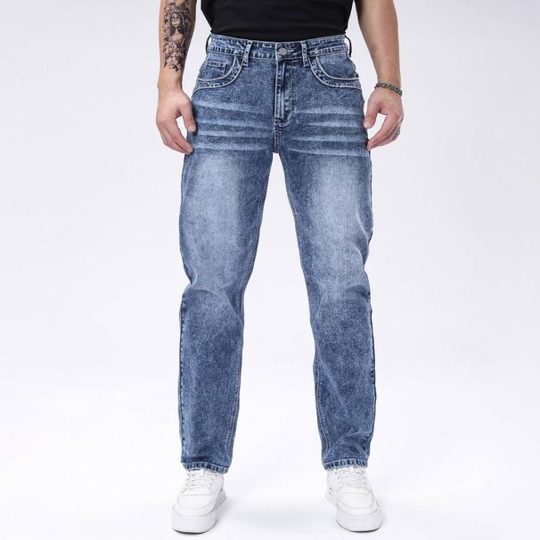 Men's Blue Stretch Skinny Jeans Embroidered Slim Fit Heavy Duty Straight Leg Trousers Fashionable Casual Denim_mkmklike.com