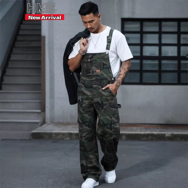 HME Men's Camouflage Jumpsuit High Street Trend Jeans Overalls European American Style Cross Border TEMU SHEIN_mkmklike.com