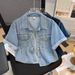 Short Sleeved Denim Shirt Jacket For Women In Summer Thin New Small Casual Loose Short Tops_mkmklike.com