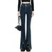 Sexy Slim-fit Women's Jeans Front Side Seams, Slimming Height-enhancing, With A Cross-design Slit And Slight Flare_mkmklike.com