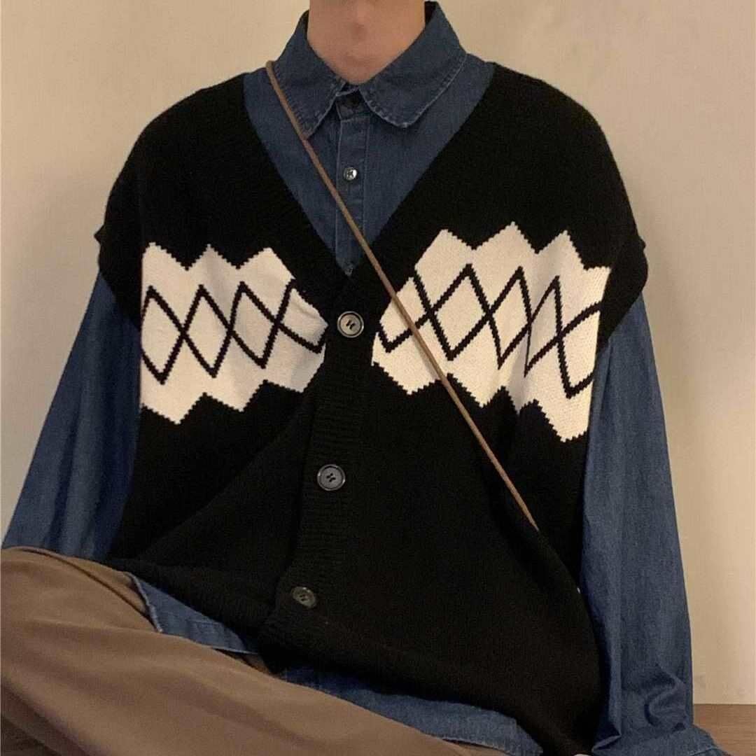 Loom Autum Witer America Hog Kog Sleeveless Kitted Sweater Me Japaese Style Vest Jacket College Shirt Pats Set_mkmklike.com