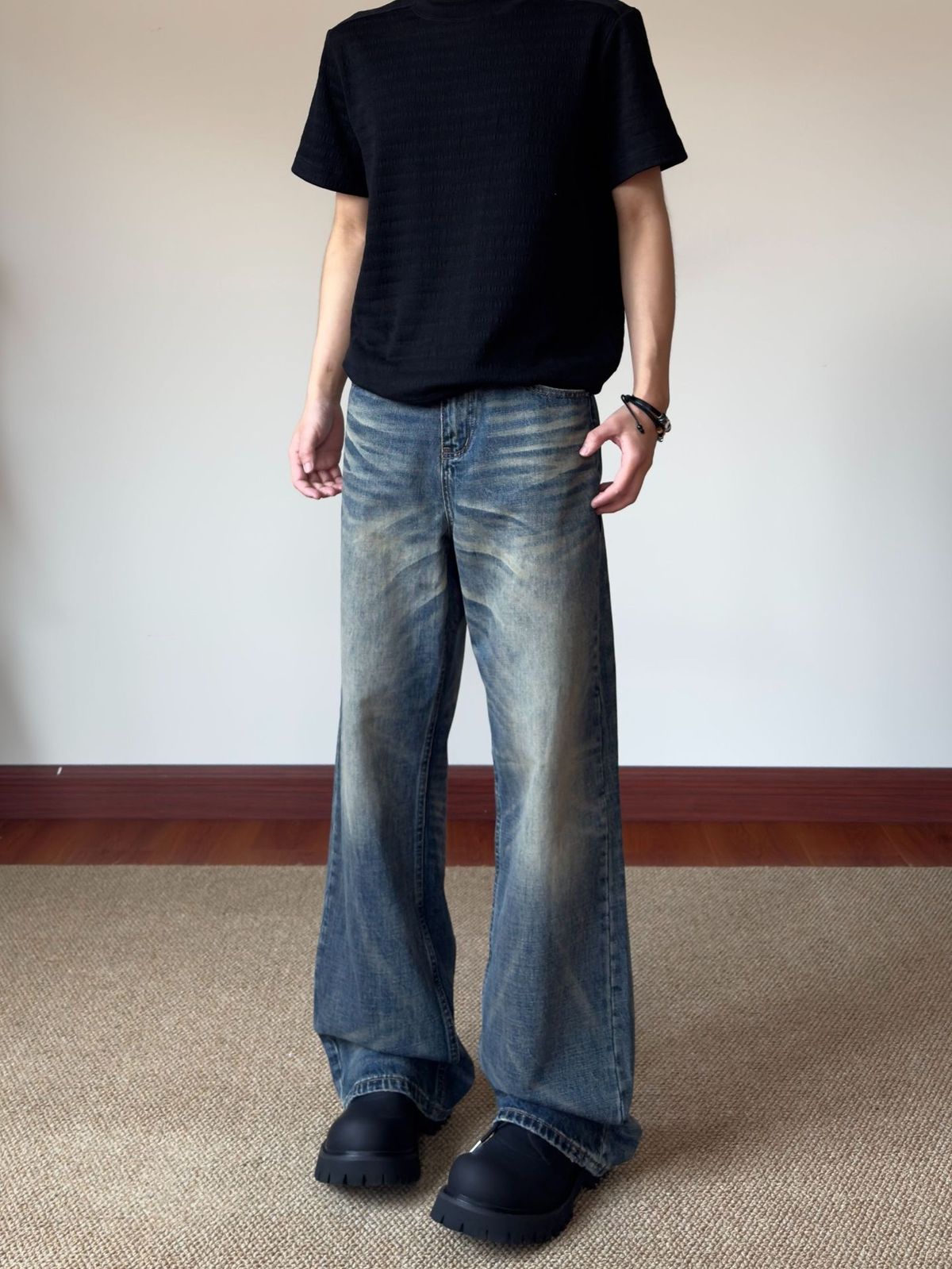 Men’s A-Line High Street Jeans – Vintage Whisker Wash, Relaxed Straight Fit, Clean Aesthetic_mkmklike.com