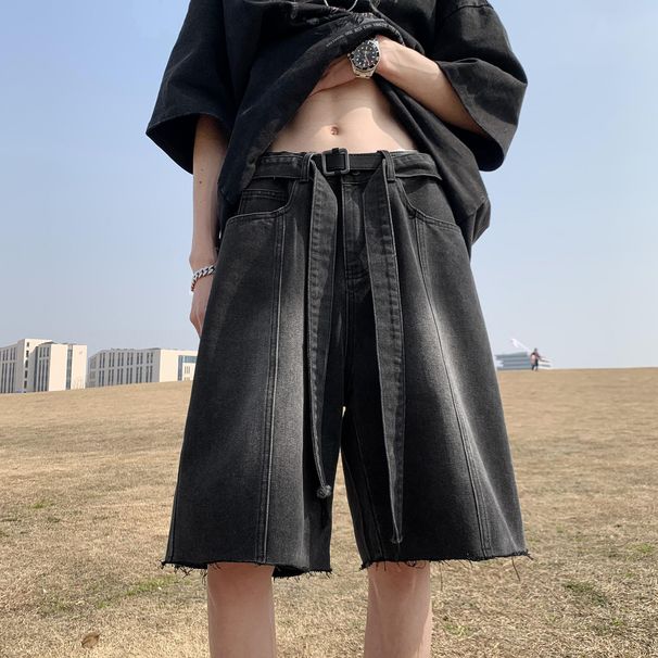 Men's Clothing Washed Denim Shorts Retro Street Style Pants High Street Fashion Loose Wide Leg Shorts_mkmklike.com