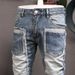Men's Clothing Slim Fitting Skinny Elastic Long Pants Men's Stitching Hole Patches_mkmklike.com