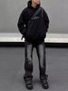 Retro Washed Flared Jeans for Men Slim Fit Straight Leg Black And Gray High Street Style Trendy Brand American Style_mkmklike.com