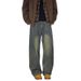 Men's And Women's Retro Washed Distressed Curved Blade Jeans Midweight Cotton Wide Leg Pants Trendy High Street Style Black Blue_mkmklike.com