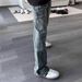 Men's Clothing Washed Flared Jeans, Spring New Arrival, Trendy Retro Style, Unisex Straight Leg Jeans, Design Sensibility_mkmklike.com