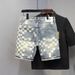 New Summer Men's Denim Shorts, Trendy And Stylish Plaid Patchwork Design, Loose Straight Leg, Versatile Five-point Pants_mkmklike.com