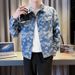 Handsome Young Man's Spring New Denim Personalized Jacquard Printed Pattern Washed Fashionable Men's Jacket_mkmklike.com