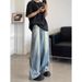Hong Kong Style Design Wide-leg Jeans Men's Slightly Pulled Loose Large Size Light-colored Pants_mkmklike.com