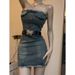 Spicy Girl Denim Strapless Dress For Women's Summer New Style With A Slim Waist And Fur Edges Wrapped Around The_mkmklike.com