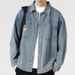 Men's Clothing Heavyweight Retro Vertical Striped Denim Shirt Men's Ins Trendy Loose Shirt_mkmklike.com