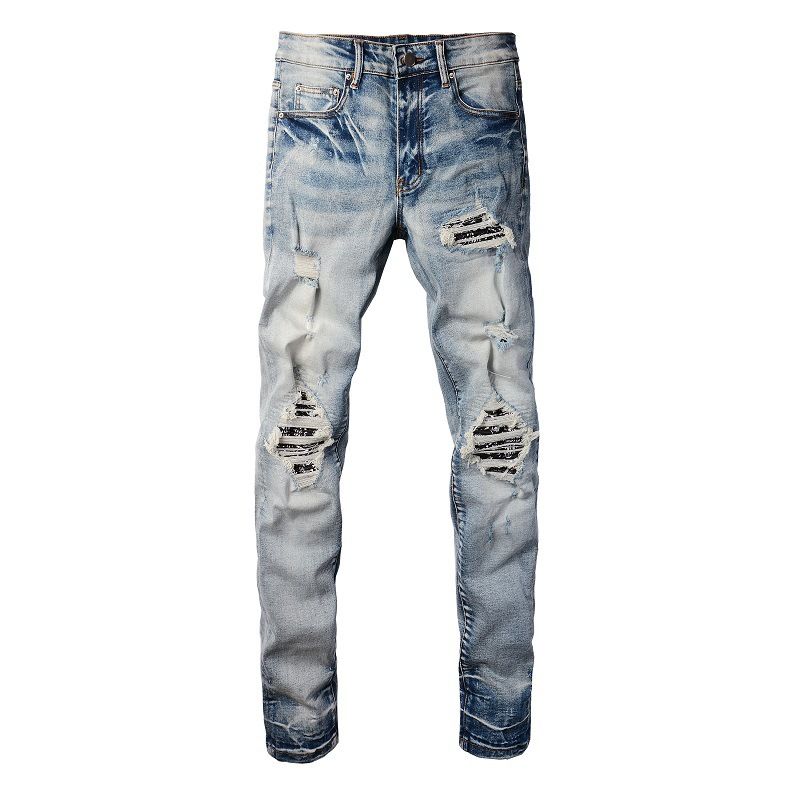 Men's Clothing High Street Fashion Brand Ripped Patch Jeans Men's American Pants Retro Stretch Slim High Street Denim_mkmklike.com