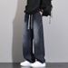 "Men's Loose Fit Straight Leg Jeans – Vintage Washed Distressed Denim Pants For Casual & Streetwear"_mkmklike.com