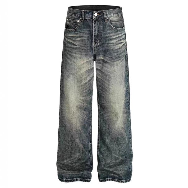 Retro Washed Whisker Gradient Jeans American Style Trendy Straight Leg Design for Men And Women Casual Cool Blue mid Waist Zipper Fly_mkmklike.com