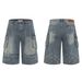 Men's Clothing Washed Workwear Denim Shorts With Pleated Large Pockets Worn Loose Wide Leg Straight Leg Cropped Trousers_mkmklike.com