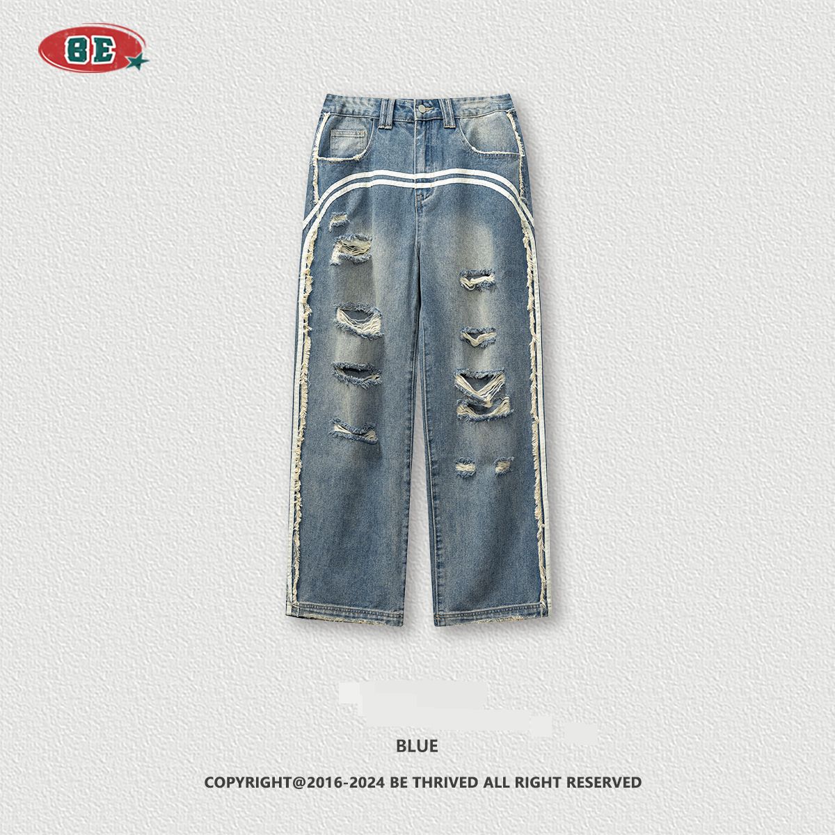 Men's Clothing Retro Trend High Street Old Fashioned Loose Wide Leg Mopping Jeans Men_mkmklike.com