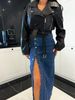 Women Vintage Denim Skirt Split Irregular High Waist Slim A Line Single Breasted Washed Distressed Sexy Long Skirts Streetwear_mkmklike.com